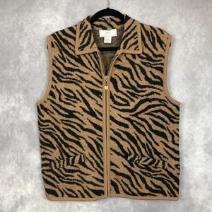 LISA INTERNATIONAL Animal Print Zebra‎ Pattern Vest Boiled Wool Size Large
